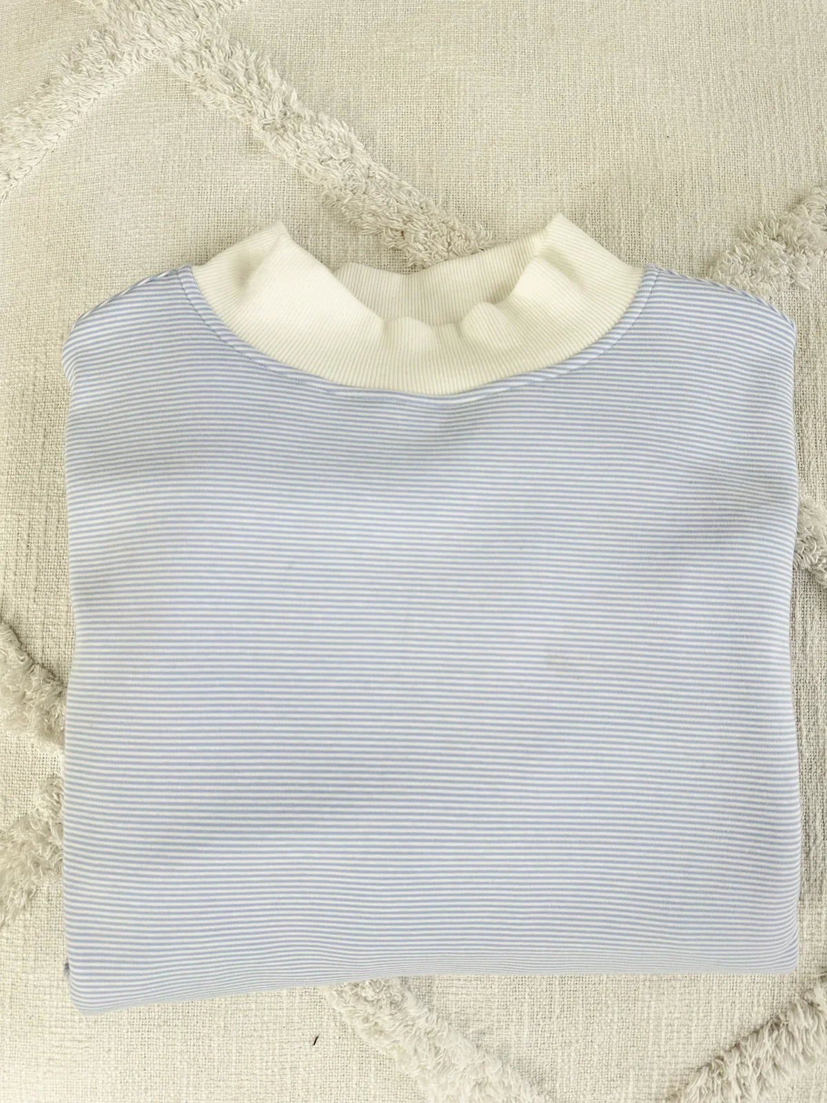 Blue and White Mini Striped Mockneck
