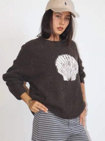 Seashell Knit Sweater - Espresso