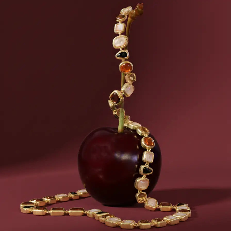 Multicolor Seaside Stone Chain Belt - Gold