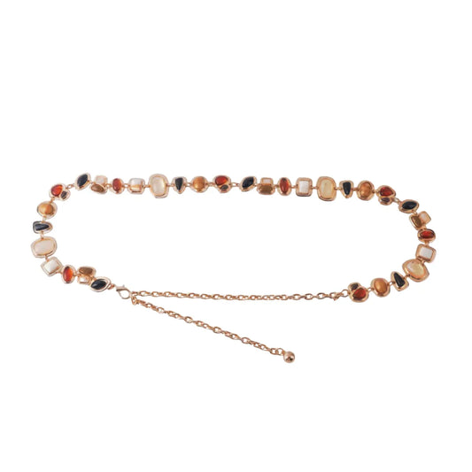 Multicolor Seaside Stone Chain Belt - Gold
