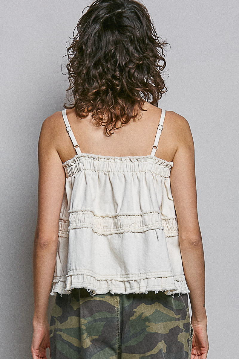 Embroidered Raw Edge Top