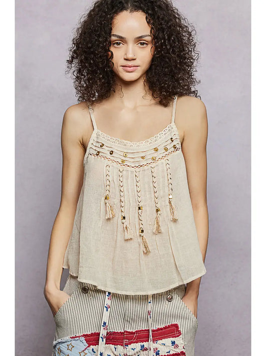 Lightweight Lace Trim Tassel Cami