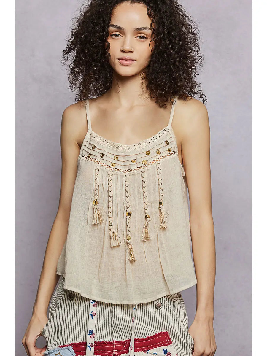 Lightweight Lace Trim Tassel Cami