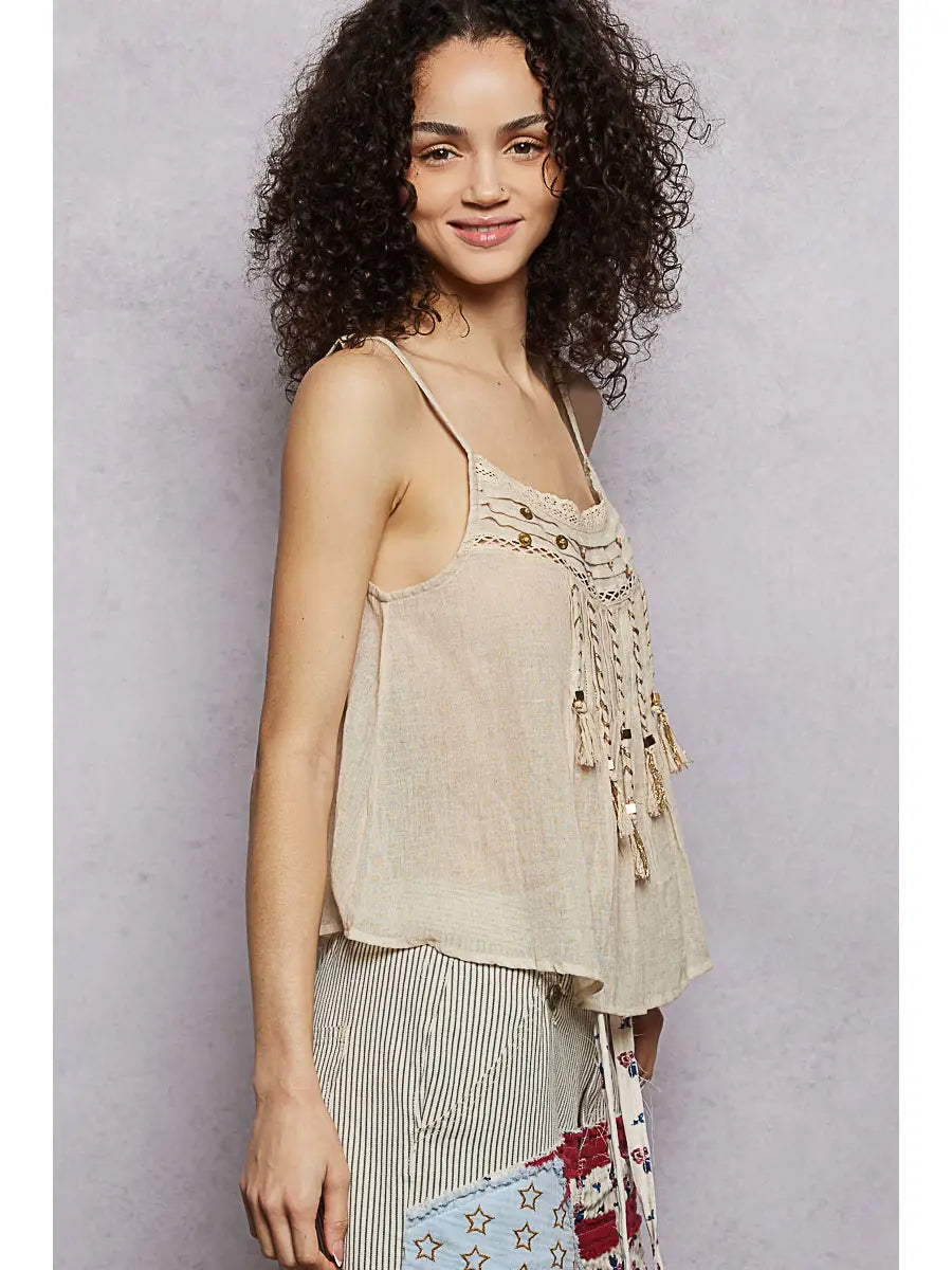 Lightweight Lace Trim Tassel Cami