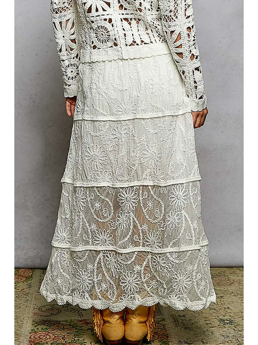 Crochet Floral Embroidery Maxi - Off White