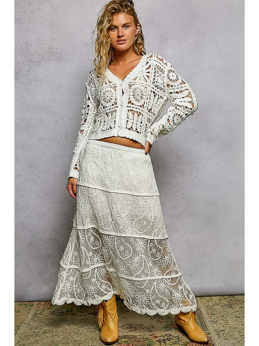 Crochet Floral Embroidery Maxi - Off White