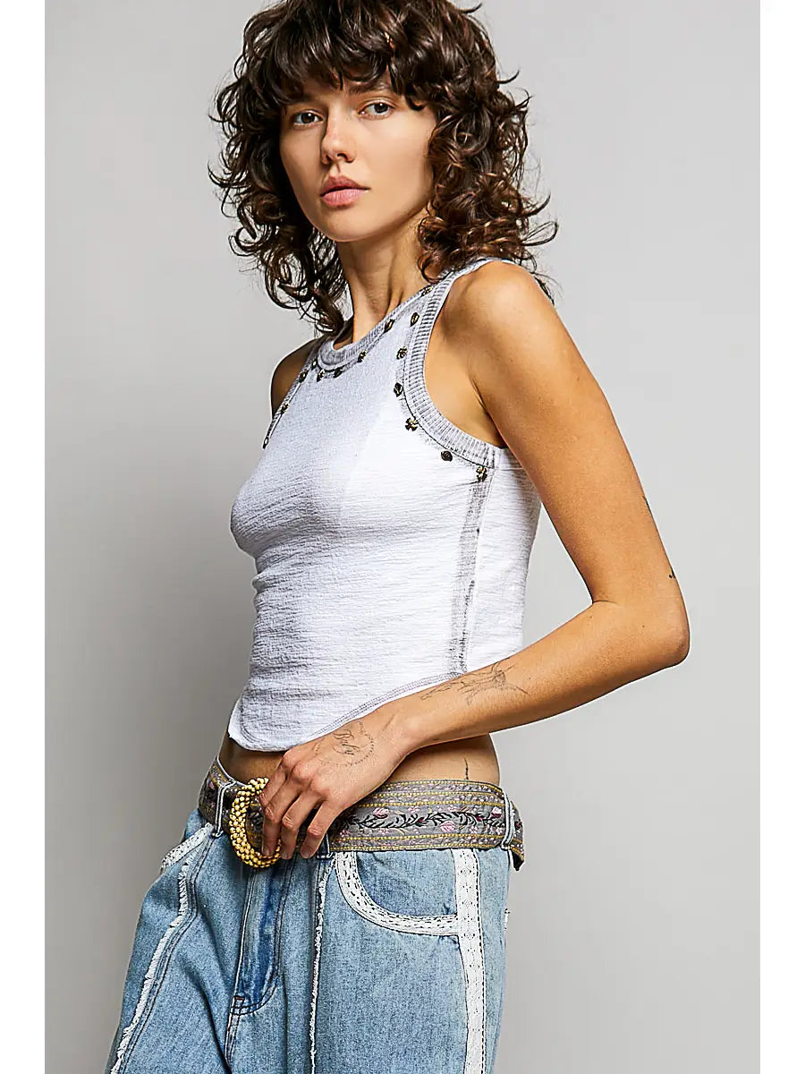 Embellished Washed Tank - Off White