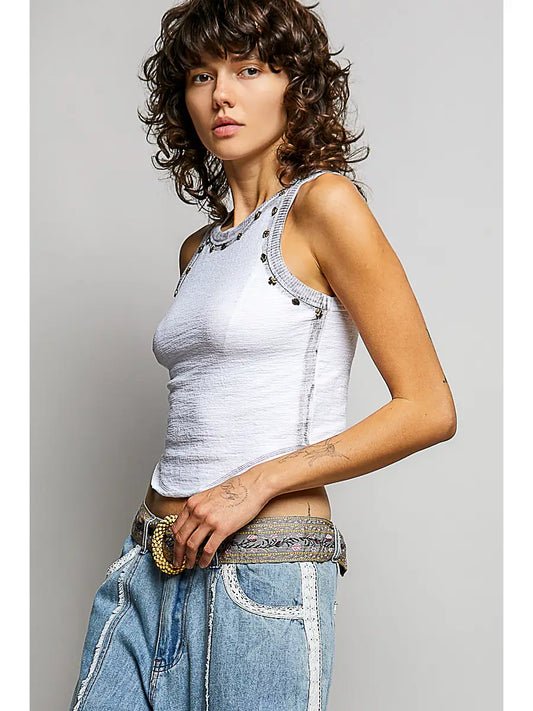 Embellished Washed Tank - Off White