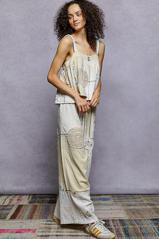 Allover Patchwork Pants - Natural