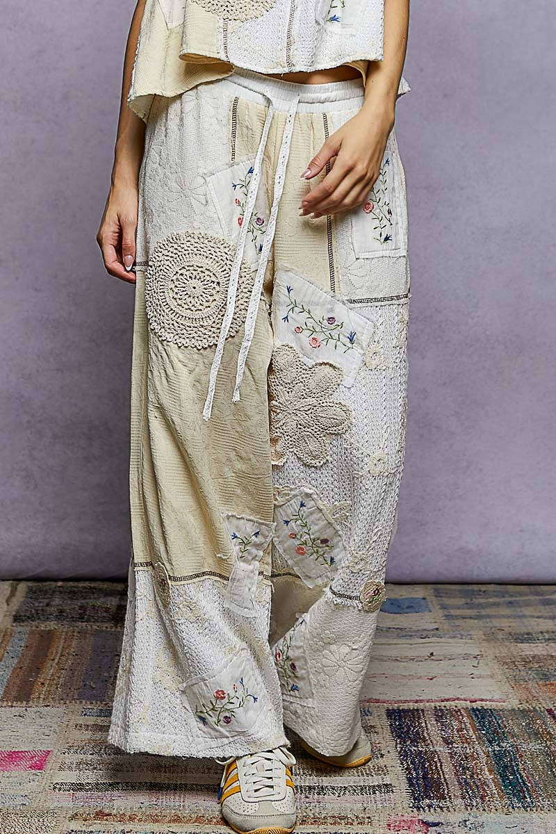 Allover Patchwork Pants - Natural