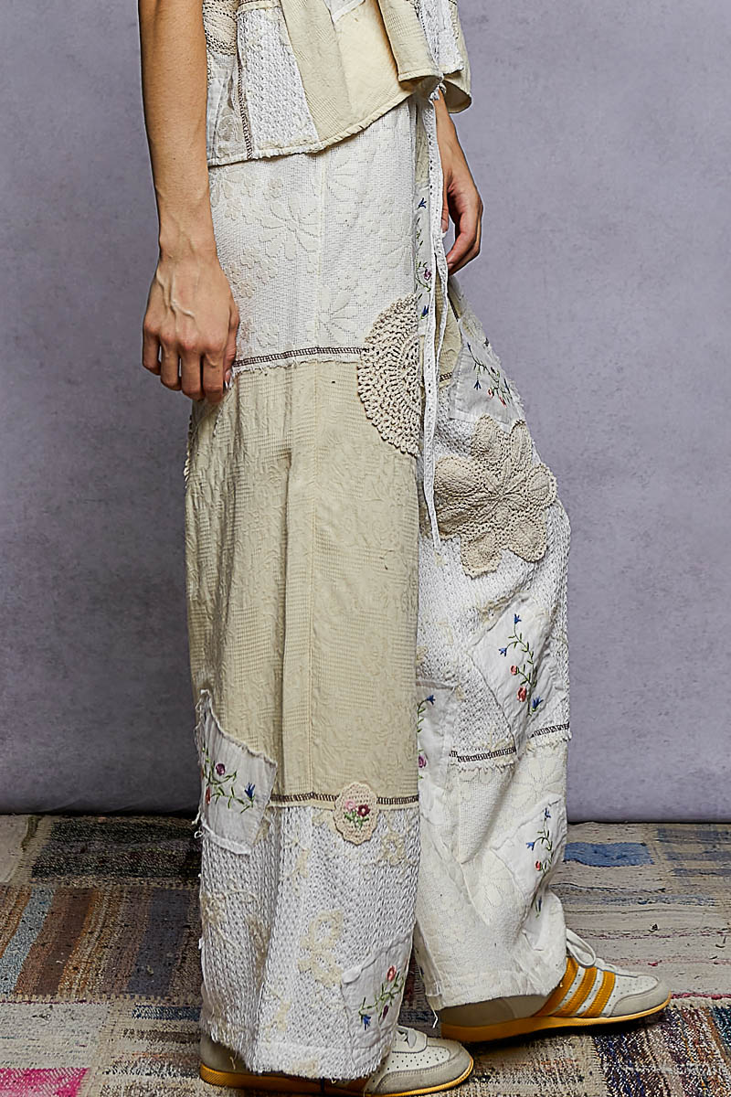 Allover Patchwork Pants - Natural