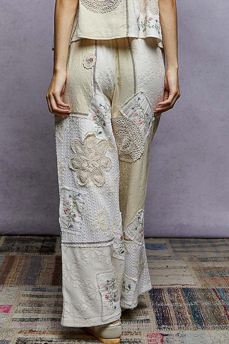 Allover Patchwork Pants - Natural