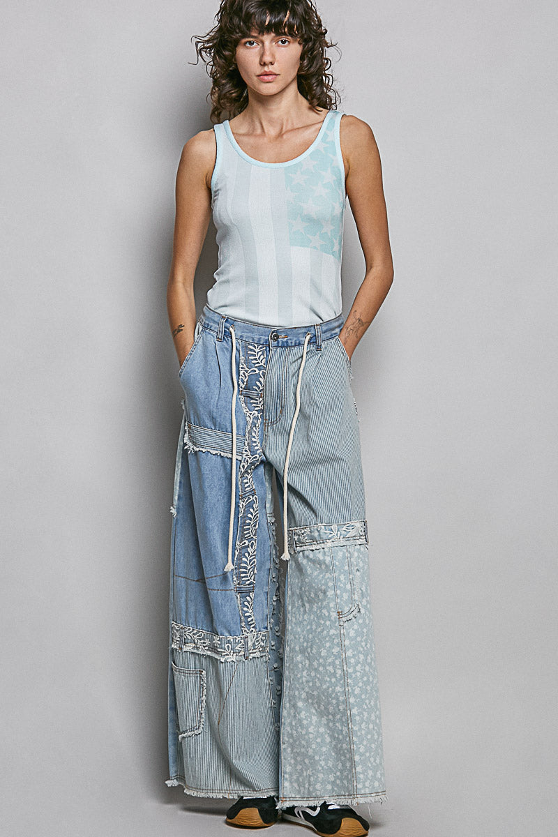 Denim Patchwork Pants - RESTOCK