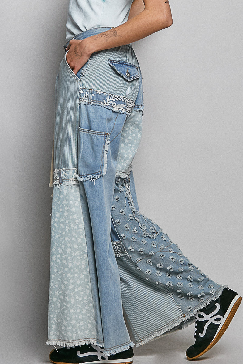 Denim Patchwork Pants - RESTOCK