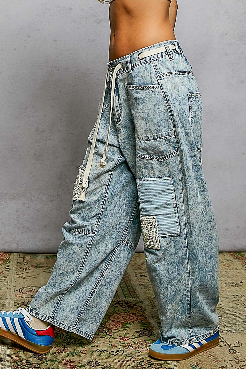 Patchwork Barrel Pants