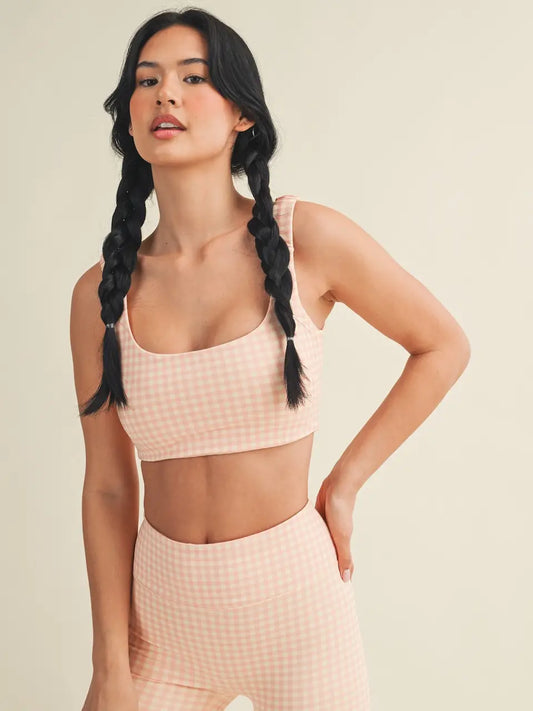 Peach Gingham Ruched Bra