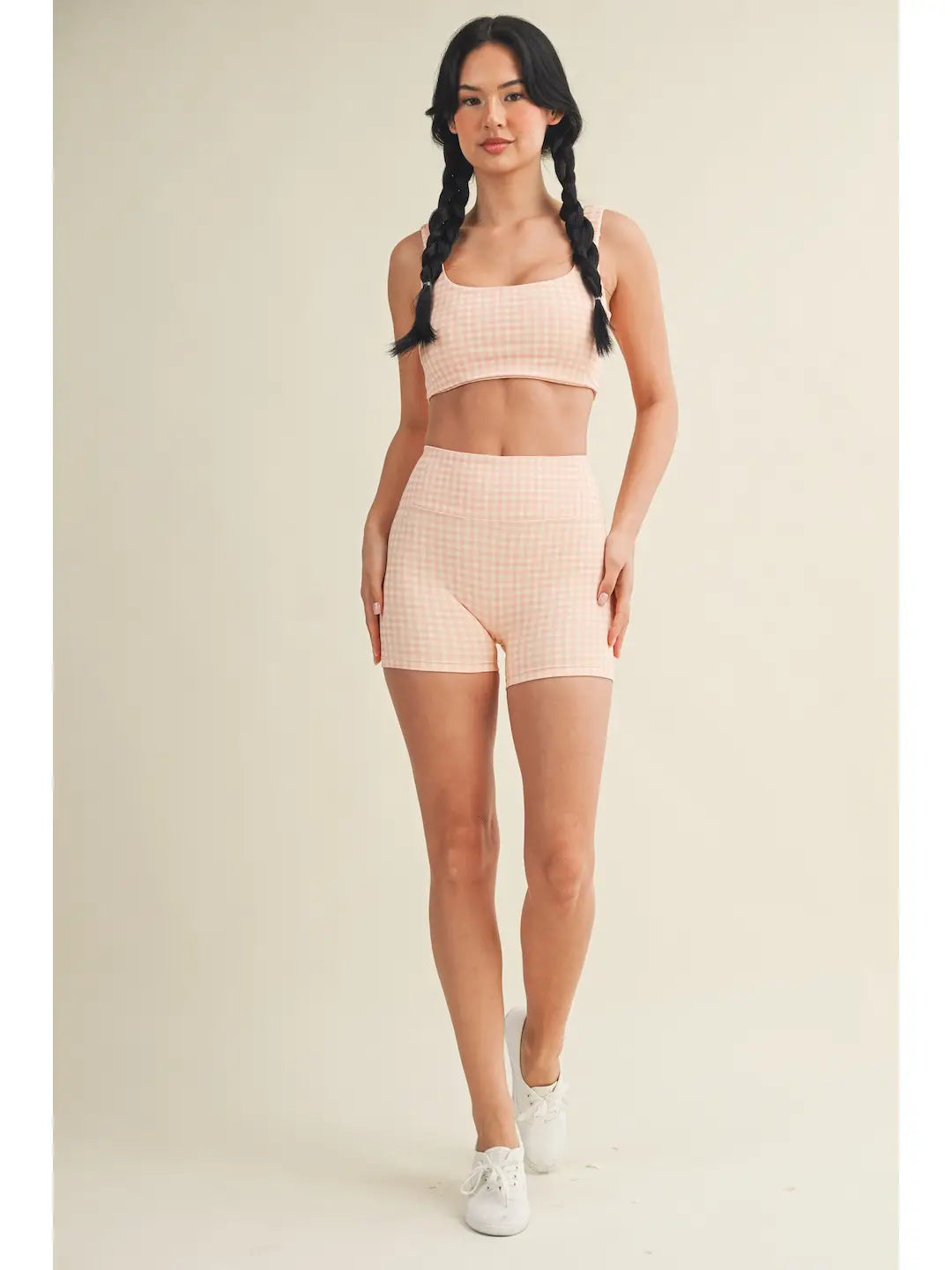 Peach Gingham Ruched Bra