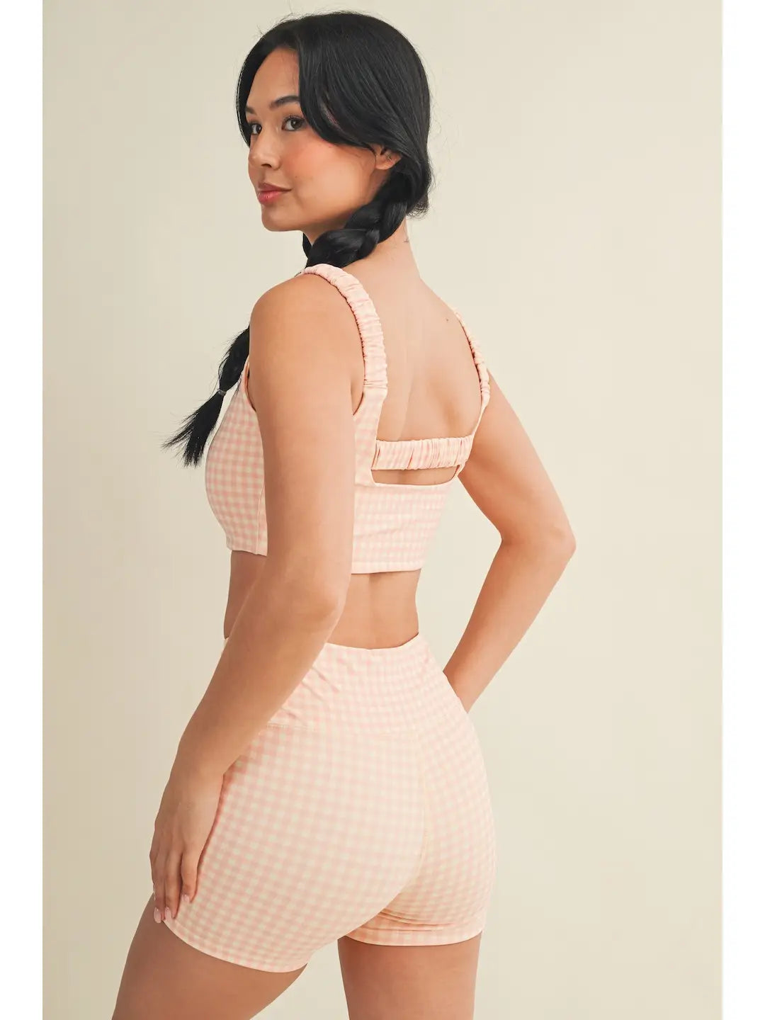 Peach Gingham Ruched Bra