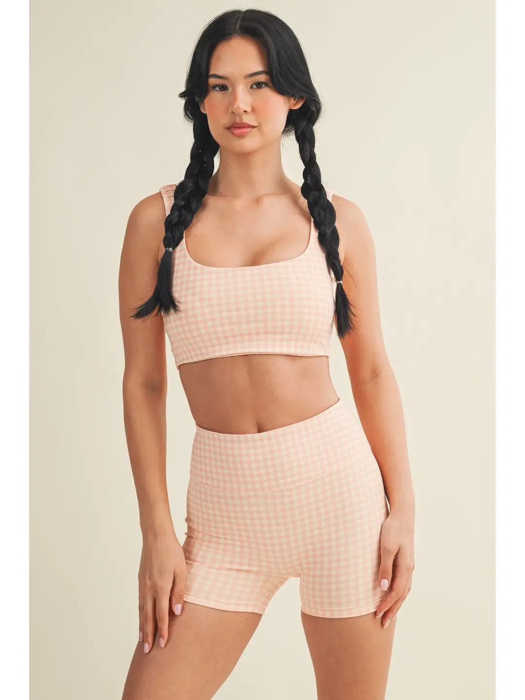 Peach Gingham Ruched Bra