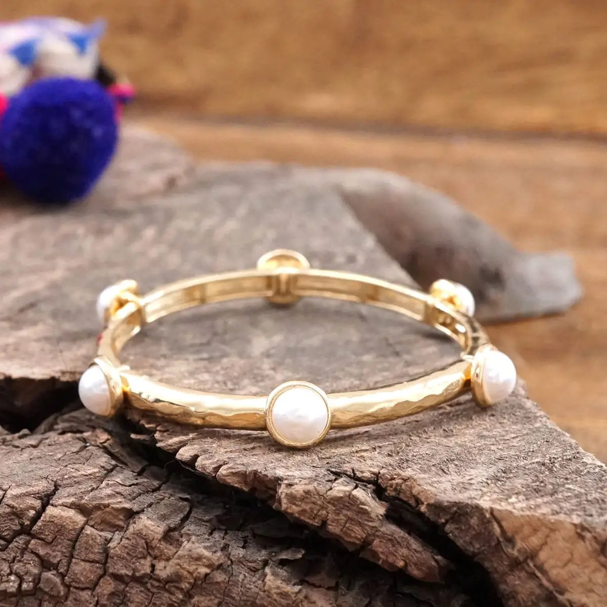 Golden Bangle Pearl Stone Dots