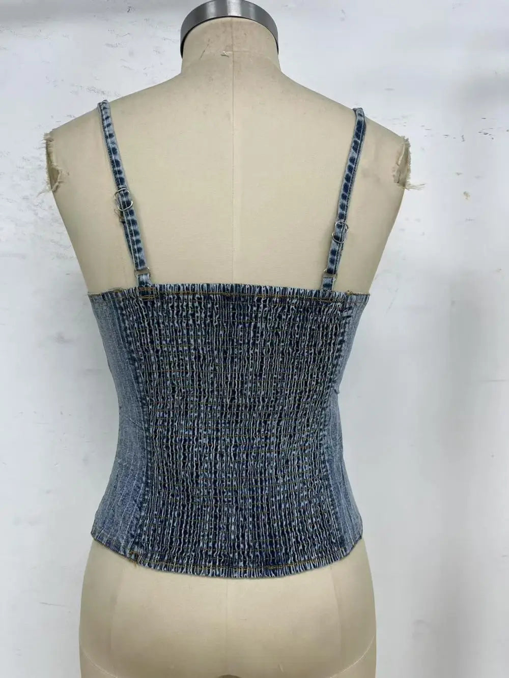 Pinstripe Embroidered Denim Tank Top