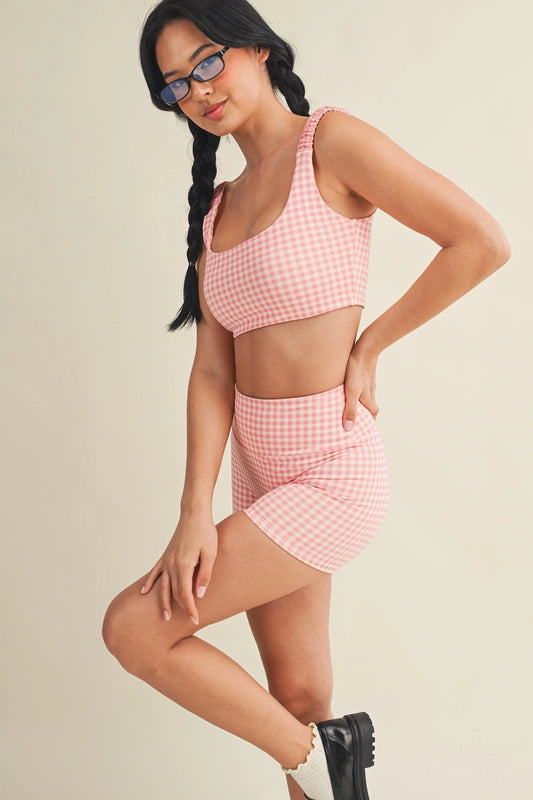 Pink Gingham Ruched Bra