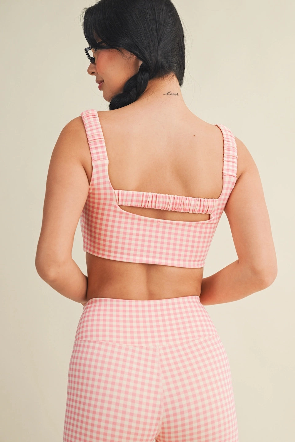 Pink Gingham Ruched Bra