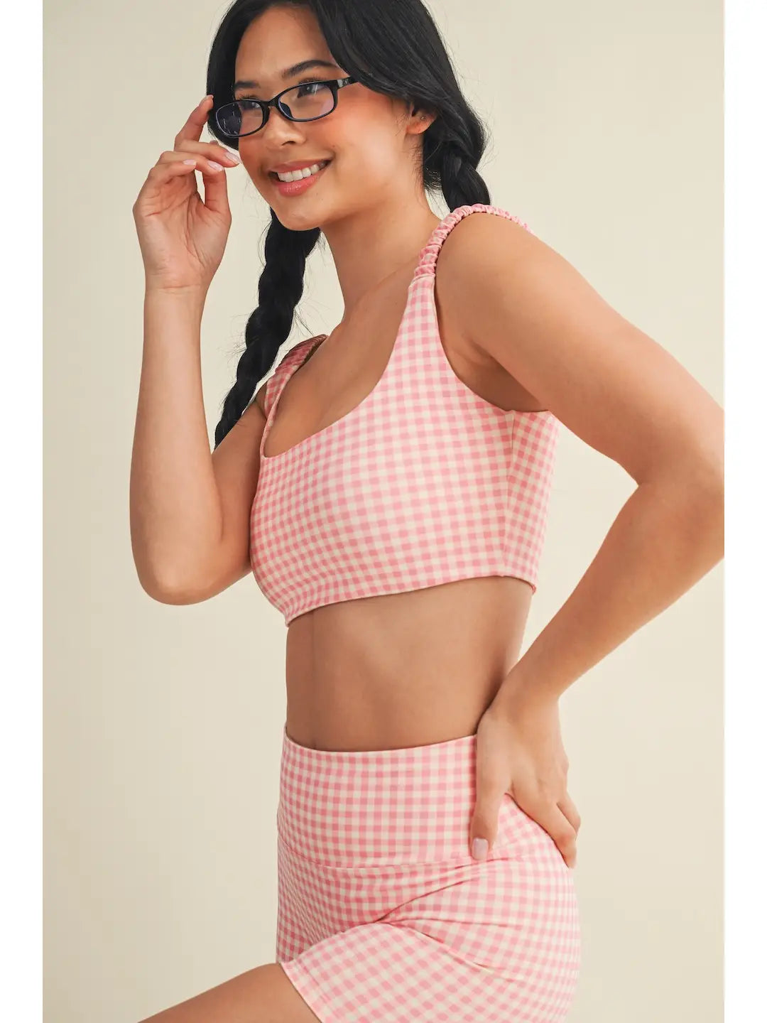 Pink Gingham Ruched Bra