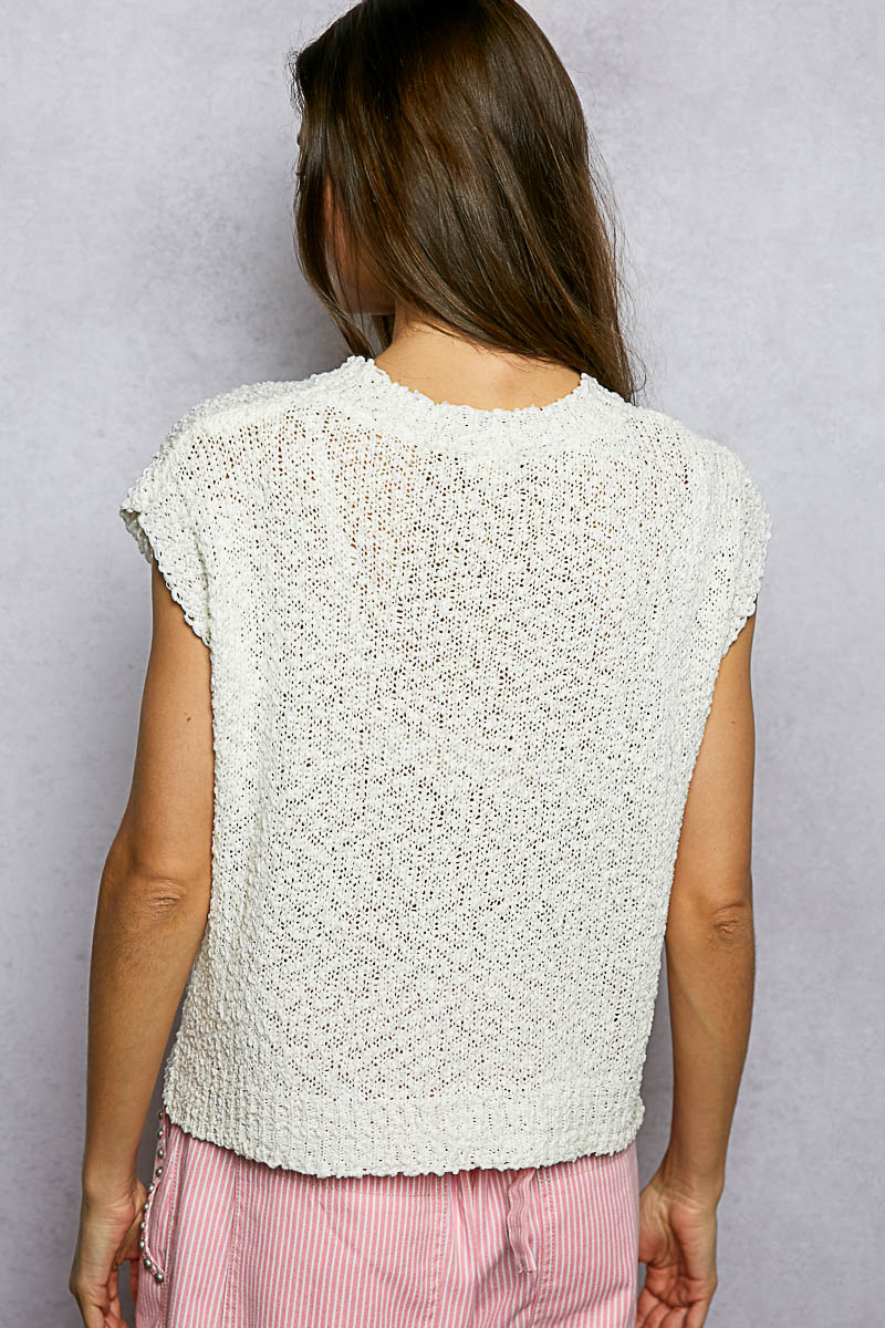 Popcorn Sweater Pink Star Print Top - Ivory