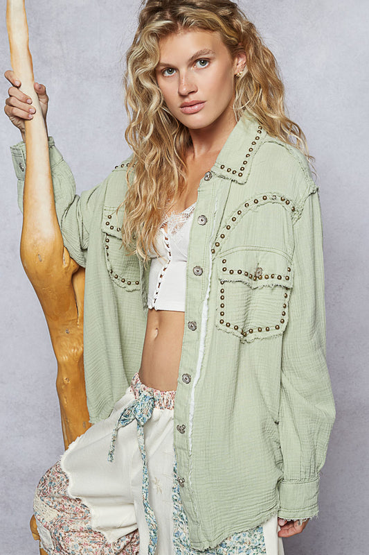 Pistachio Studded Button Down