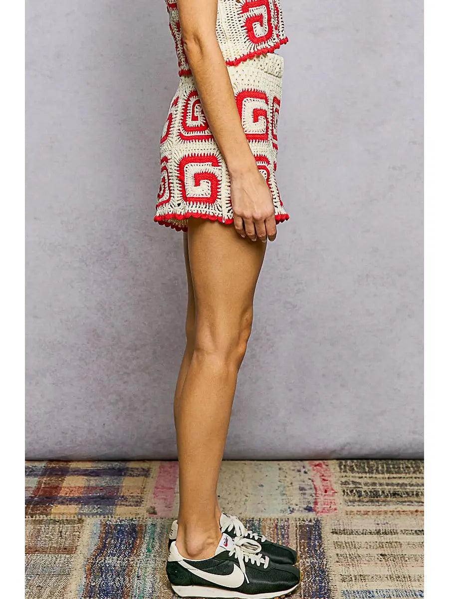 Boho Geometric Crochet Scallop Hem Shorts