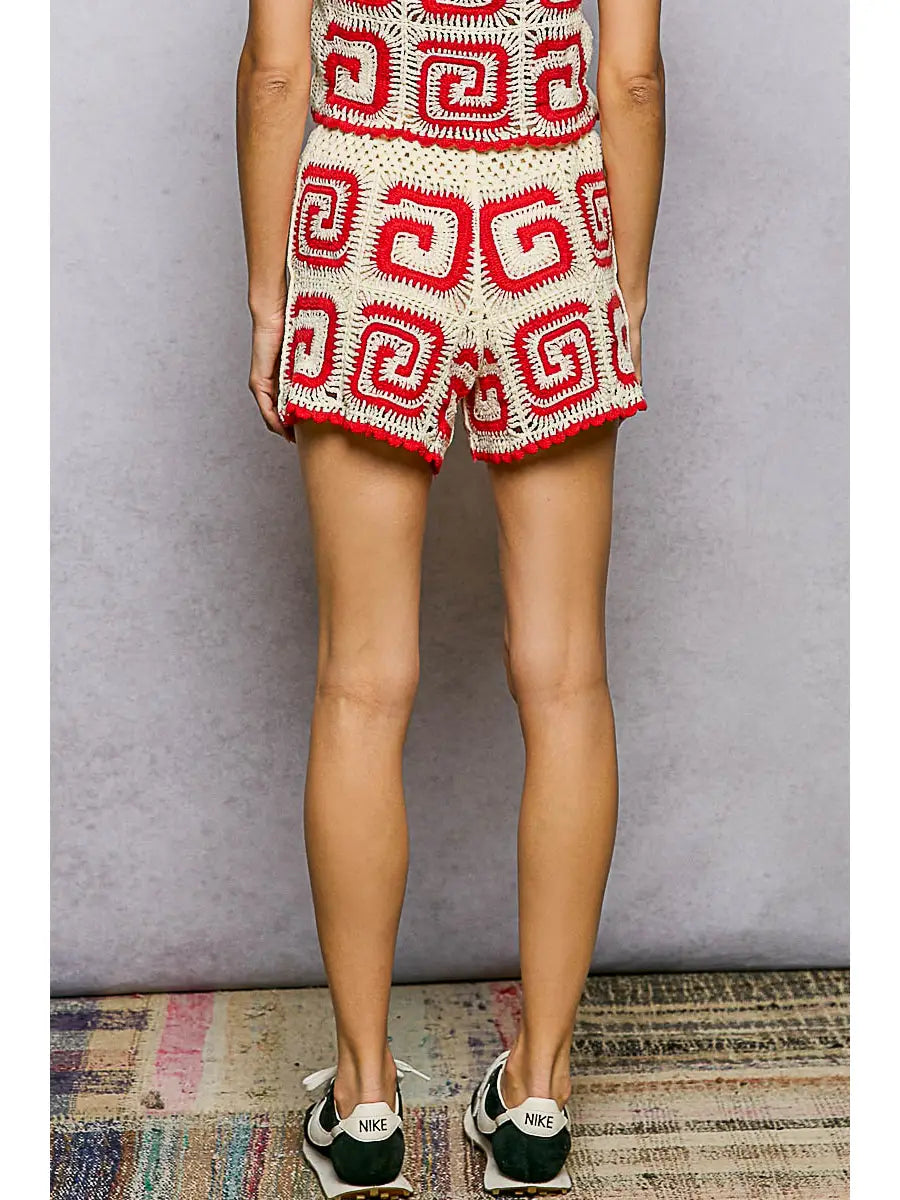 Boho Geometric Crochet Scallop Hem Shorts
