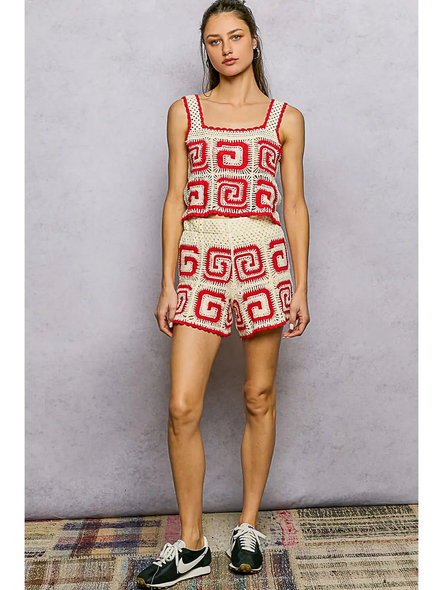 Boho Geometric Crochet Scallop Hem Shorts