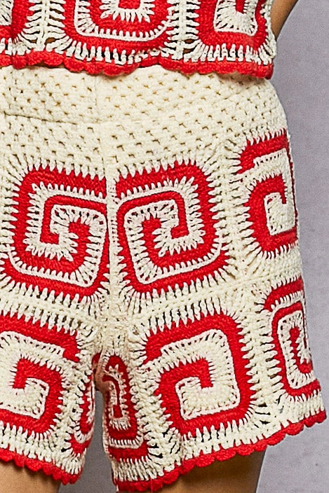 Boho Geometric Crochet Scallop Hem Shorts