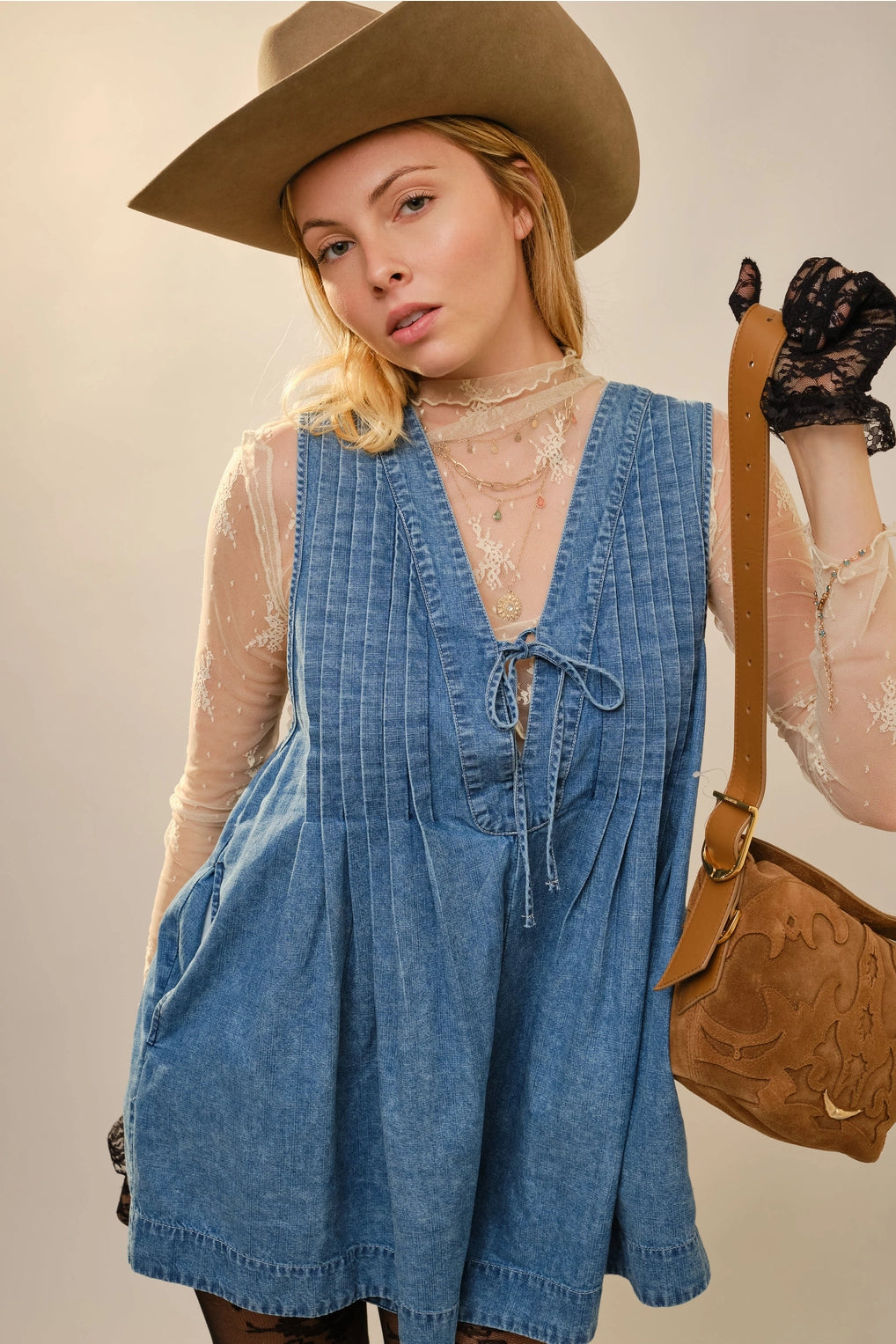 Denim Daydream Pintuck Romper
