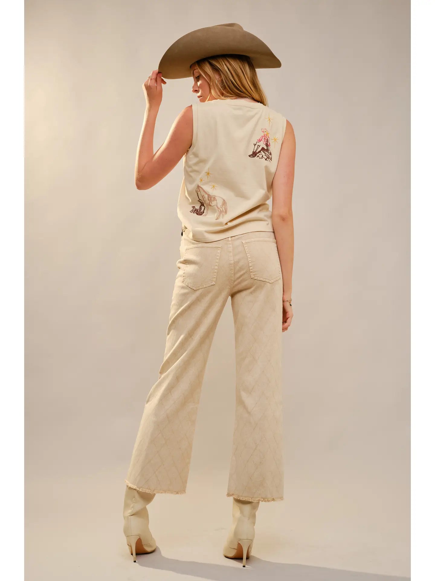 Western Motif Embroidered Sleeveless Top