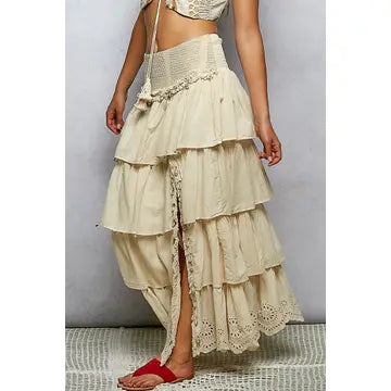 Natural Ruffle Maxi Skirt