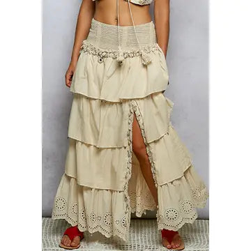 Natural Ruffle Maxi Skirt