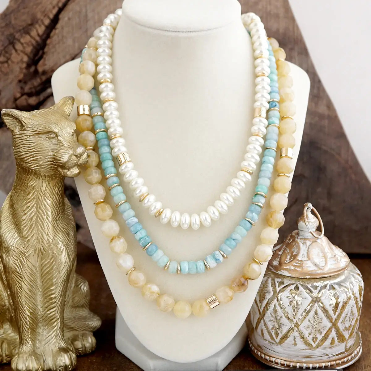 Seaside Glow – Mixed Bead Layered Necklace