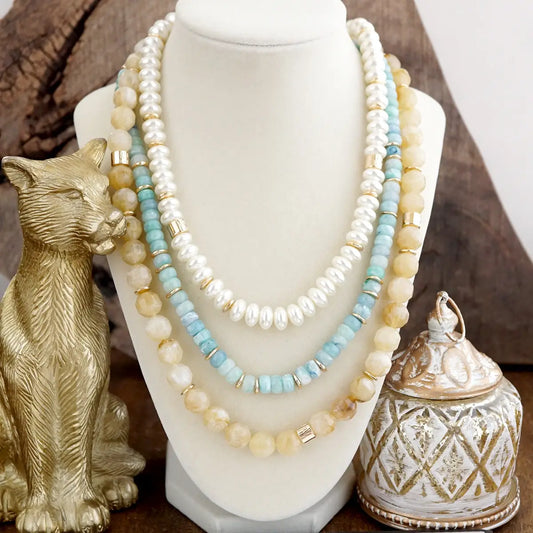 Seaside Glow – Mixed Bead Layered Necklace