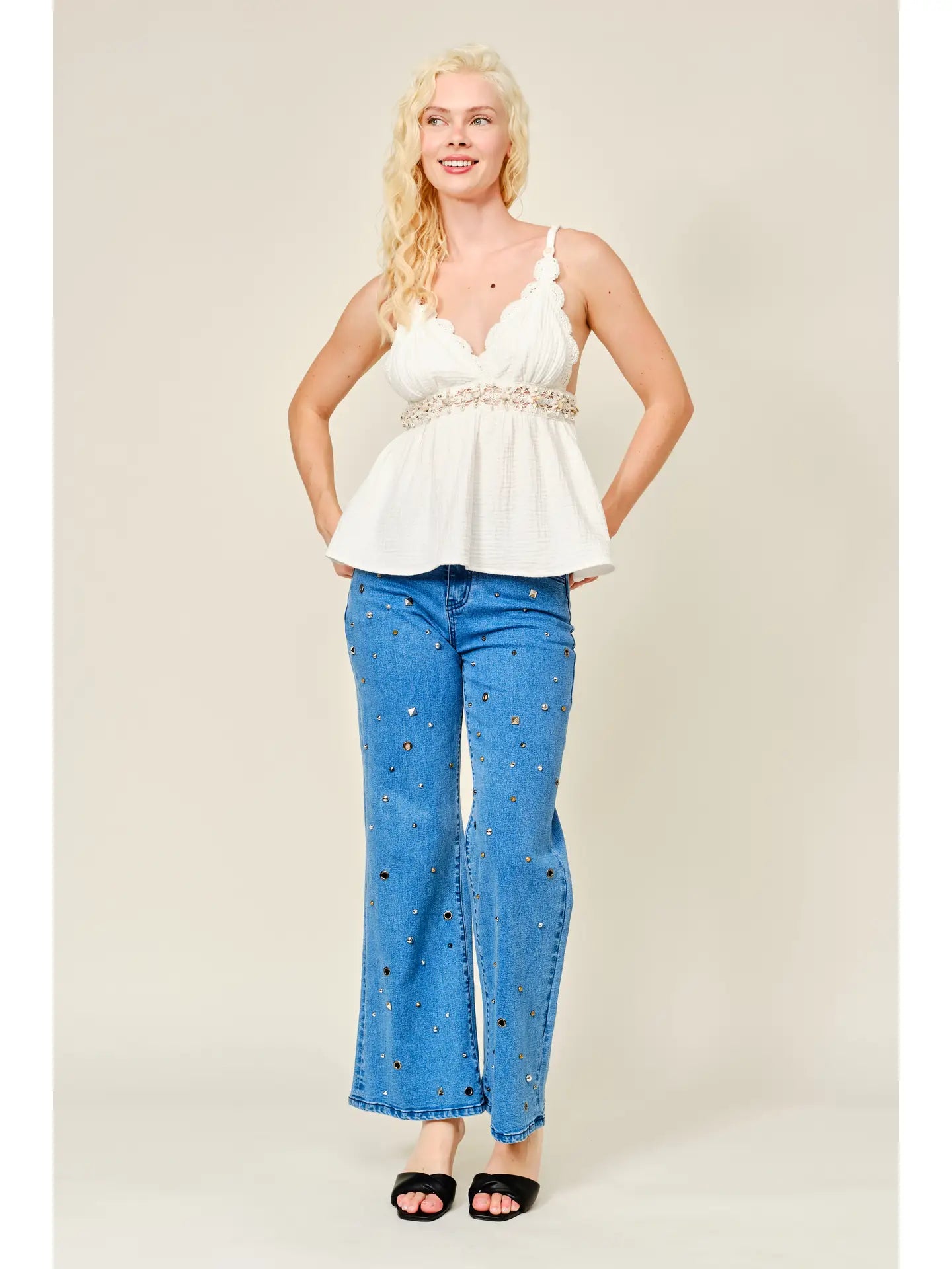 Crochet Lace Shell Trim Cami Top