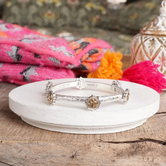 Cross Coin Bangle Silver
