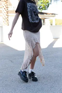 Lace Boho Skirt - Tan
