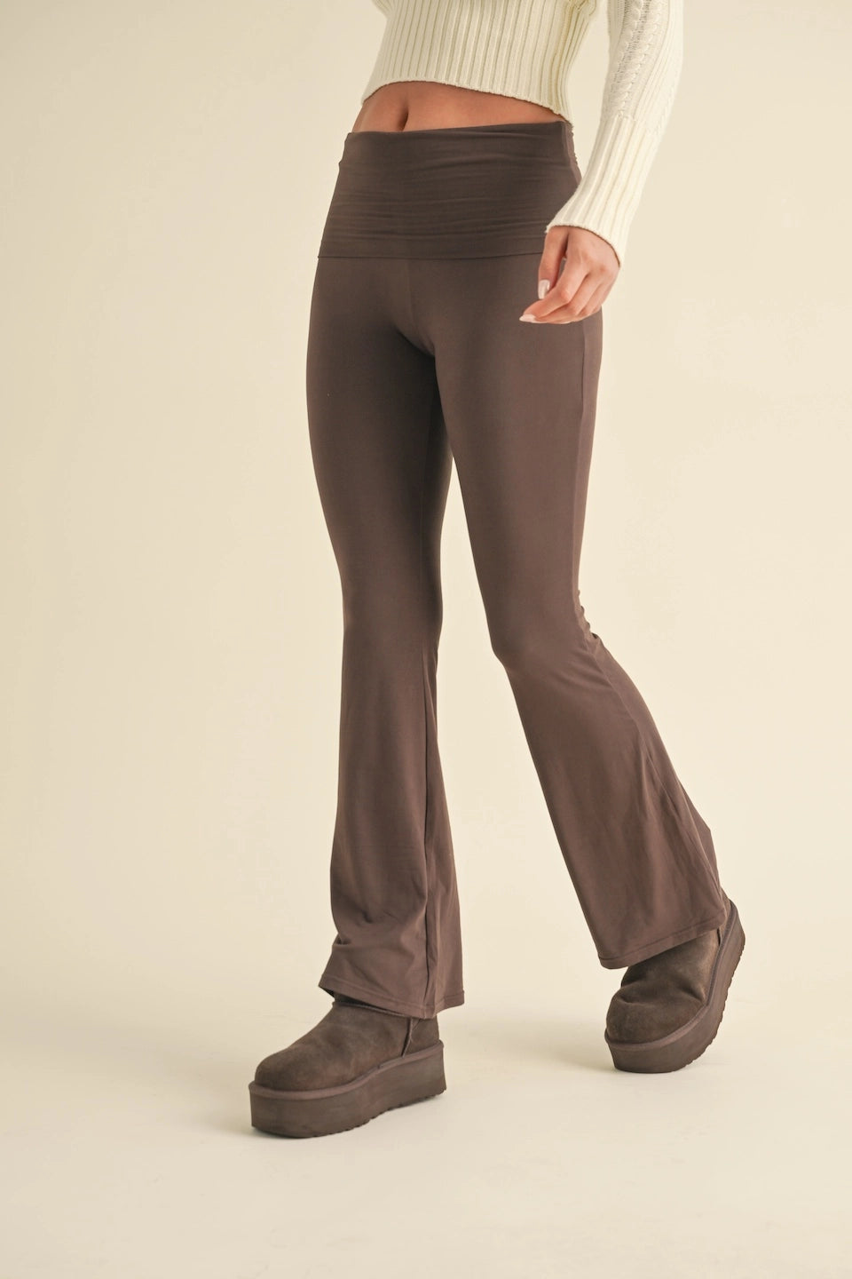 Soft Knit Foldover Flare Pants