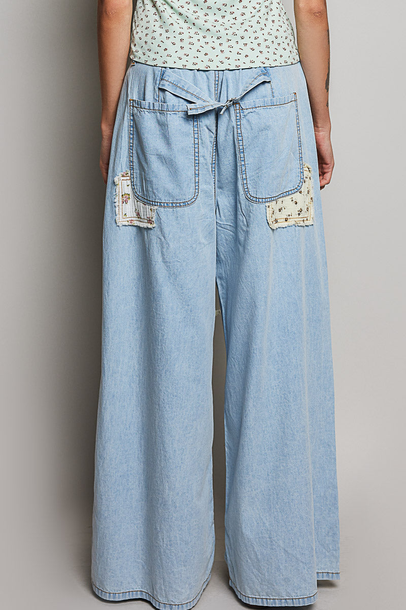 Denim Wash Double Star Patch Pants