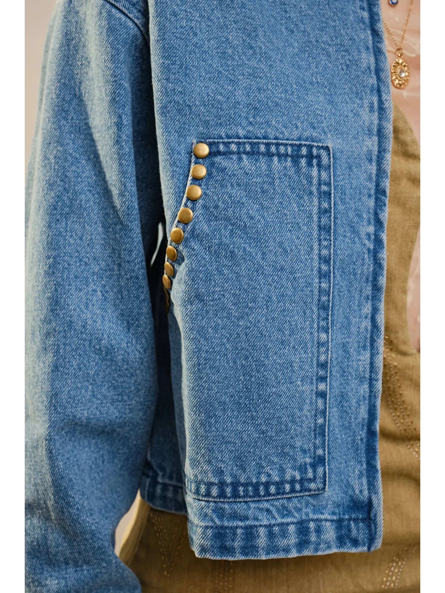 Stud Trimmed Cropped Denim Jacket