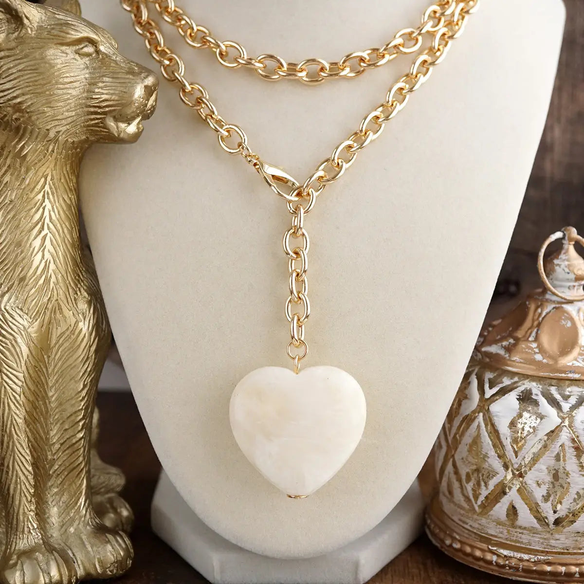 White Heart Chain Necklace
