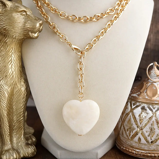 White Heart Chain Necklace