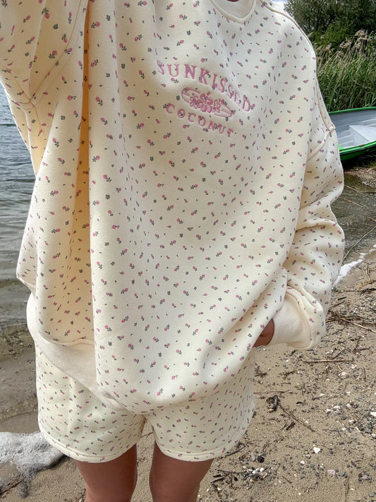 Toasted Cream Roses Embroidery Crew