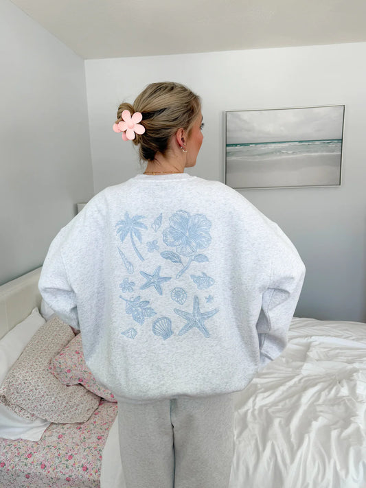 Pearl Grey Tropical Embroidery Hoodie